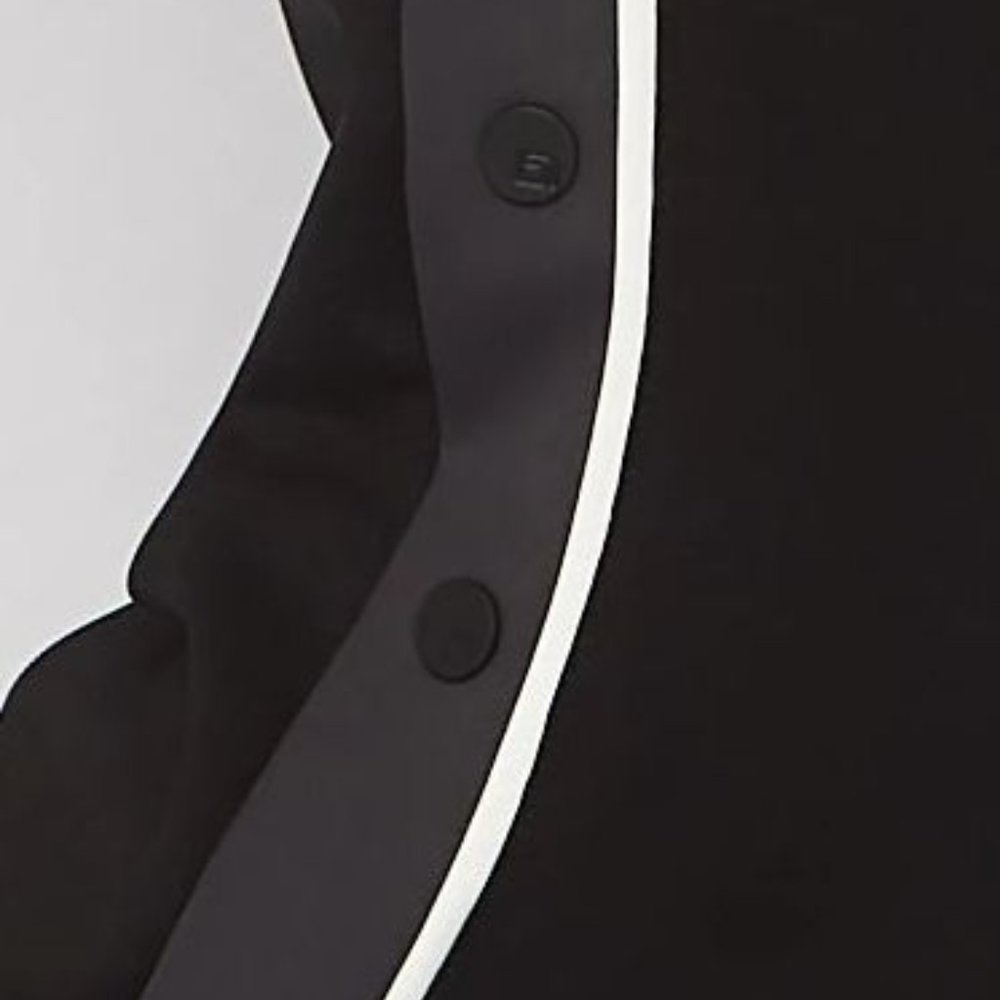 Blanc Noir Black, Charcoal and White Track Pant. Working snaps down both legs .